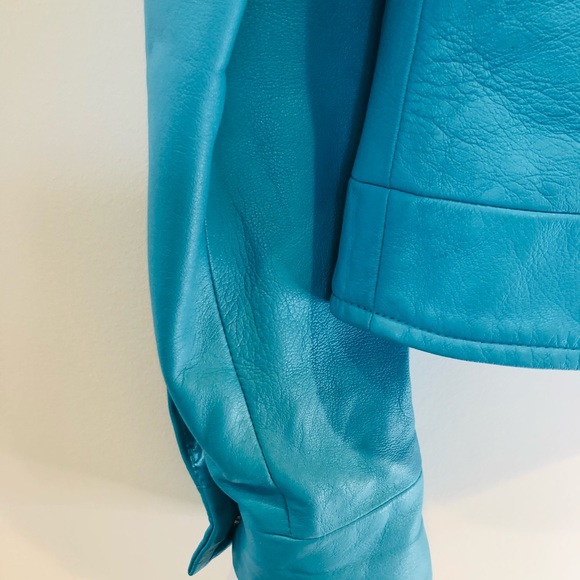Vintage Genuine Leather Jacket- Turquoise Jacket - Picture 3 of 7